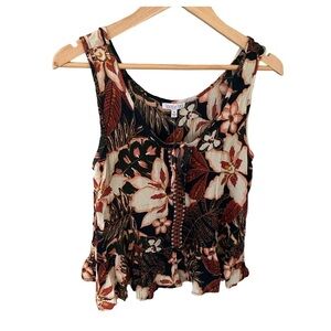 Patrons of Peach Floral Ruffle Hem Crop Tank Top NWT Size M